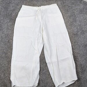 Liz Claiborne White Linen Wide Leg Drawstring Pants Resort Beach 16